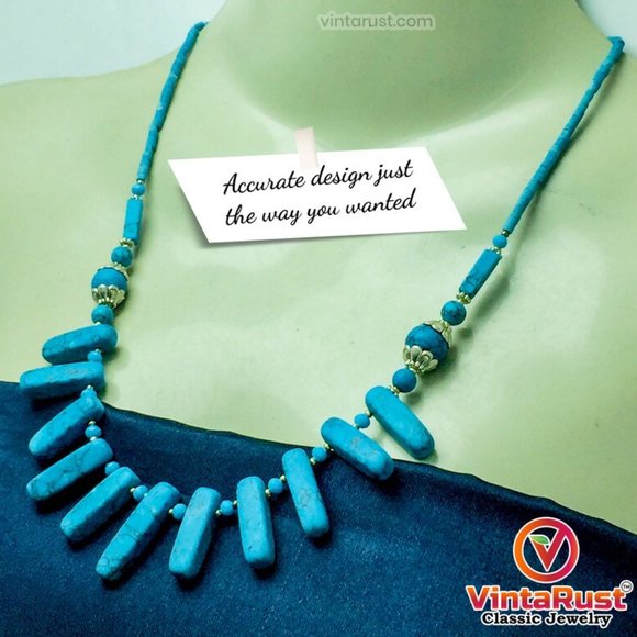 Vintage Turquoise Stone Beaded Choker Necklace - Picture 2 of 7